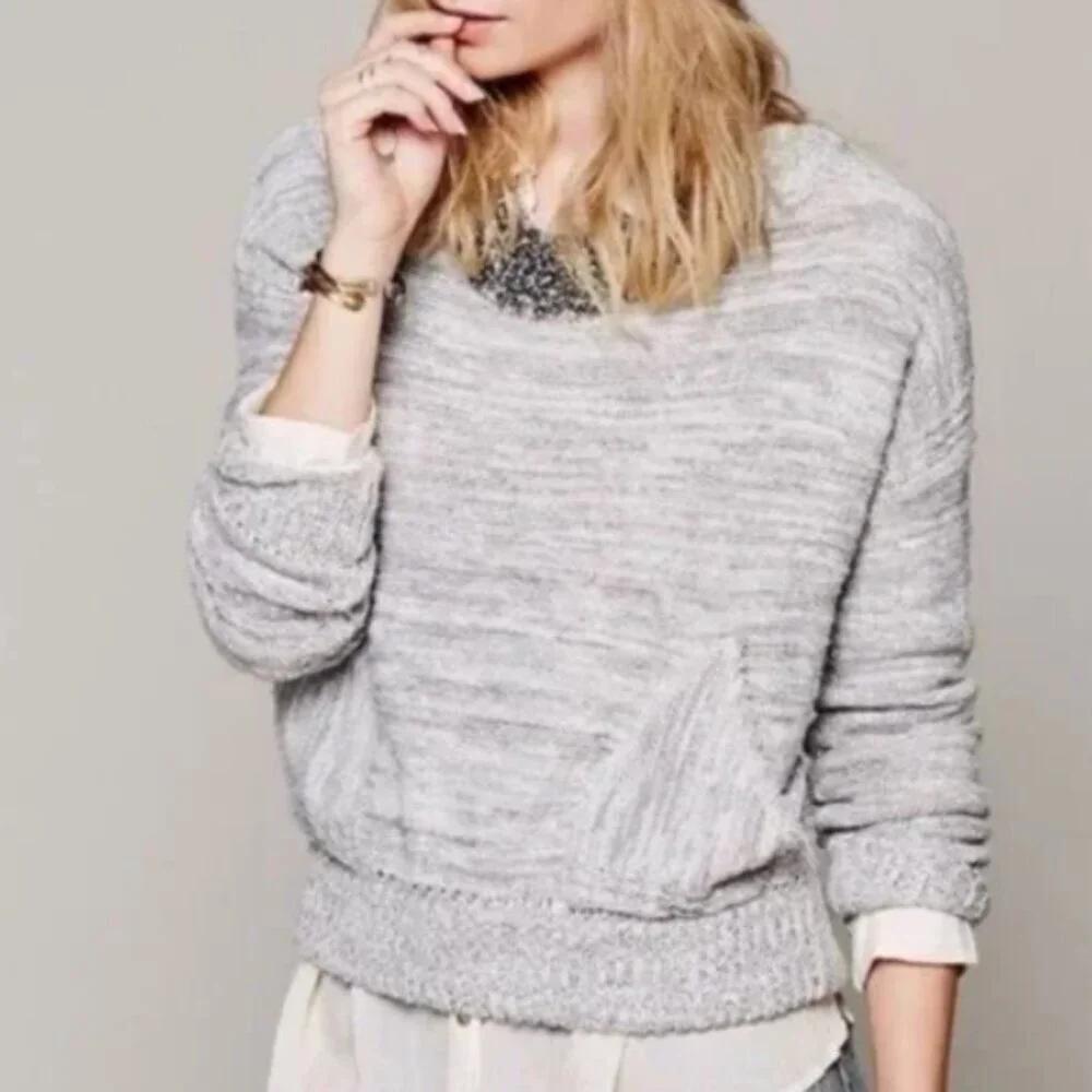 Free People In My Pocket Cropped Knit Ribbed Sweater‎ Gray Size Medium